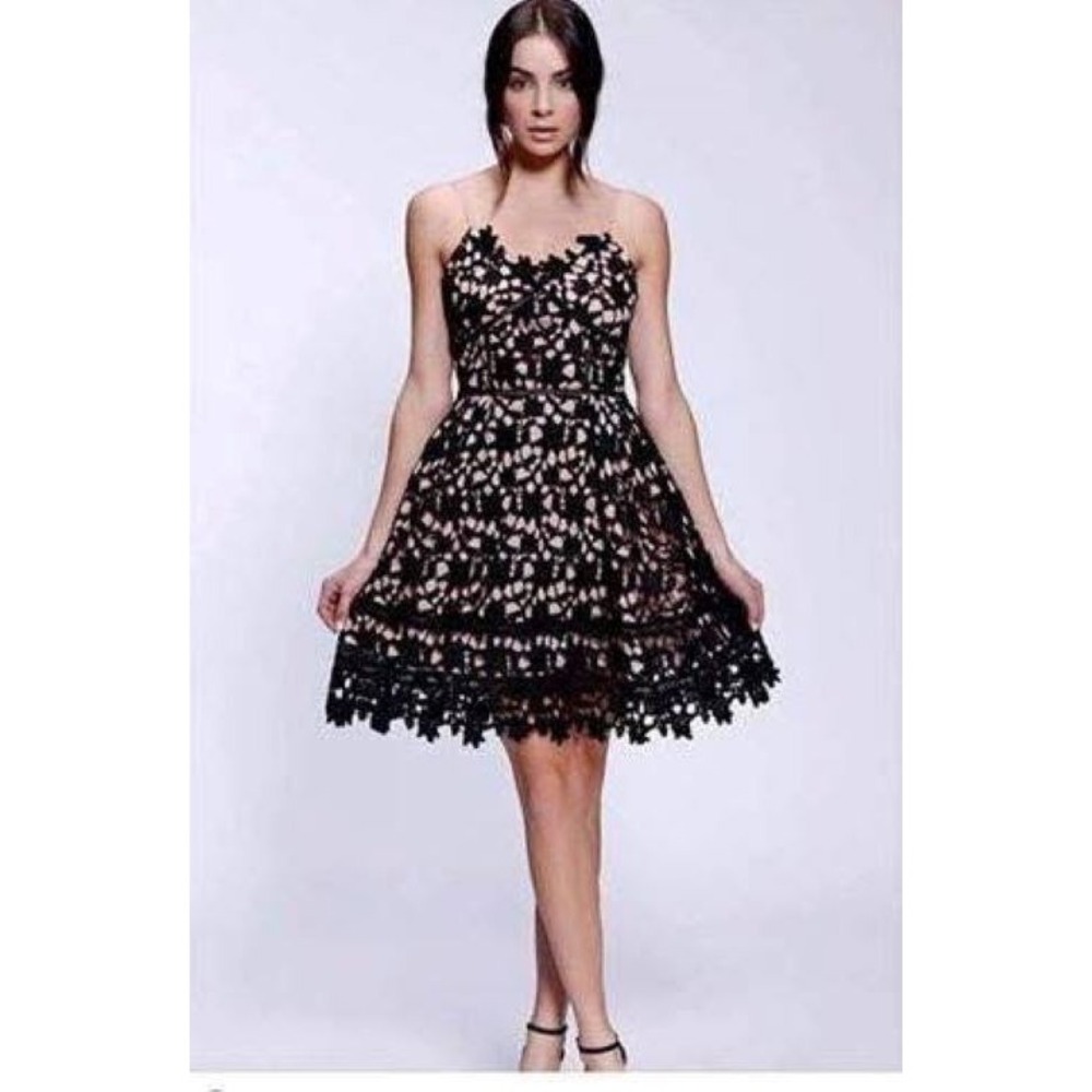 Blush Noir Black‎ Lace Fit Flare Mini Dress Womens Small LBD Whimsigoth Coquette
